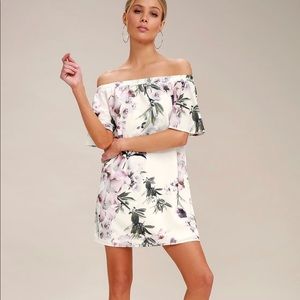Lulus Ivory Off Shoulder Floral Shift Dress